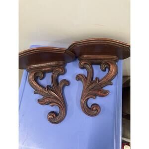 VINTAGE Hollywood Regency MCM SYROCO WOOD HANGING WALL SHELVES USA